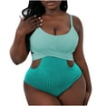 thumbnail image 1 of Women's Plus Size Swimsuits, Womens One Piece Swimsuits Tummy Control Cutout High Waisted Ribbed Bathing Suit One Piece Swimsuit L-4XL Womens Swimsuits, 1 of 6