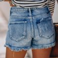 thumbnail image 3 of Fashionable Elastic distressed shorts for women; casual, fringed hem shorts with pockets, perfect for dating or parties, light color, XXL, 3 of 8