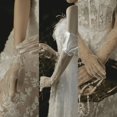 thumbnail image 2 of Guantes de novia de satén elástico negro con etiqueta de temperamento simple y encaje floral para vestido de boda, accesorios de boda, 2 of 6