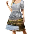 thumbnail image 1 of Vestido de manga corta con paisaje de montaña de Snowdonia, vestidos de verano para mujer, vestido de fiesta, 1 of 7