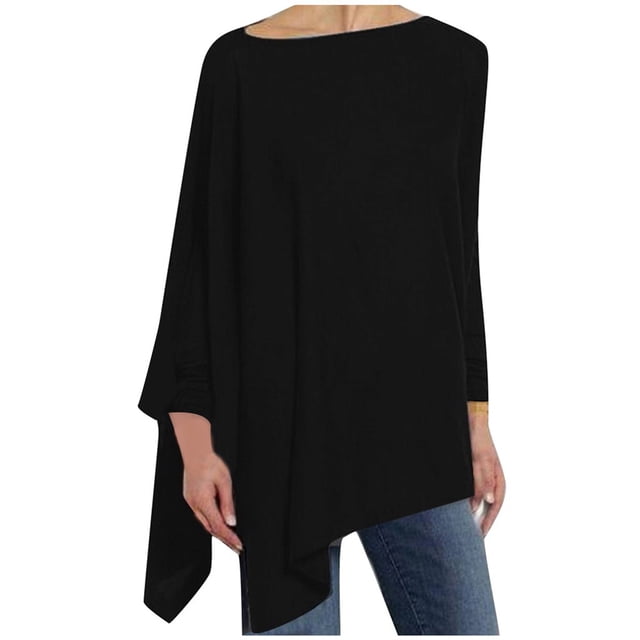 DPTALR Women Casual Plus Size Round Neck Solid Long Sleeve Irregular Sweatshirt Loose Print Pullover Tops Blouse