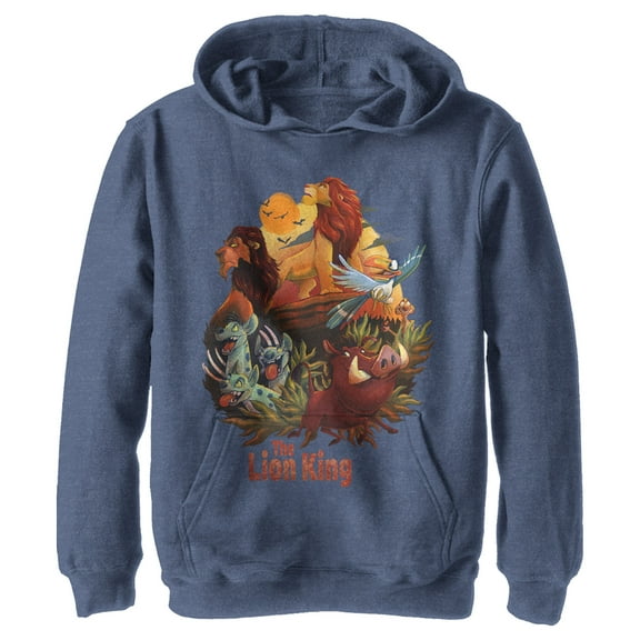 Boy's Lion King Groovy Character Cartoon  Pull Over Hoodie Navy Blue Heather Large