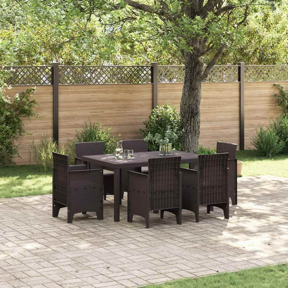 vidaXL Garden Dining Set 7 pcs Brown Polt rattan