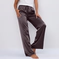 thumbnail image 4 of Fitness Clothing Women's Clothing Ladies Summer Satin Drawstring Elastic Waist Casual Pants Wide Leg Pants Brown L, 4 of 6