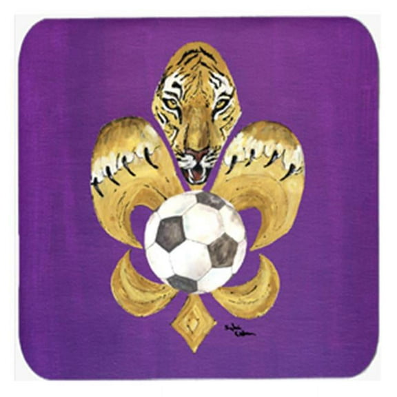 Carolines Treasures 8477-FC Tiger Soccer Fleur De Lis Foam Coasters - Set 4- 3.5 x 3.5 In.
