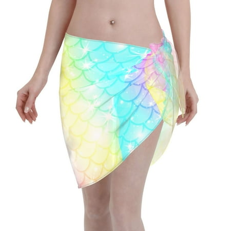 Adobk Women Beach Sarong Bathing Suit Fish Scale Print Wrap Skirt Sheer Bikini Swimsuit Cover Ups For Swimwear
