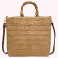 thumbnail image 5 of Straw Tote Bag Bamboo Handle Drawstring Woven Lightweight Breathable for Beach Vacation Travel Daily Use (Khaki), 5 of 10