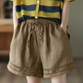 thumbnail image 2 of Riforla Women Summer Shorts 2024 Fashionable Elastic Waist Drawstring Comfort Shorts Casual Loose Holiday Shorts for Women Khaki L, 2 of 4