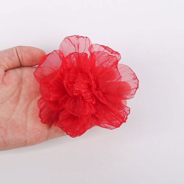 Nvzi 10 flores de organza de 8,9 cm (3,54"), de hilo transparente con centro para manualidades, apliques, sombreros de tela, decoración de bodas y fiestas, color rojo