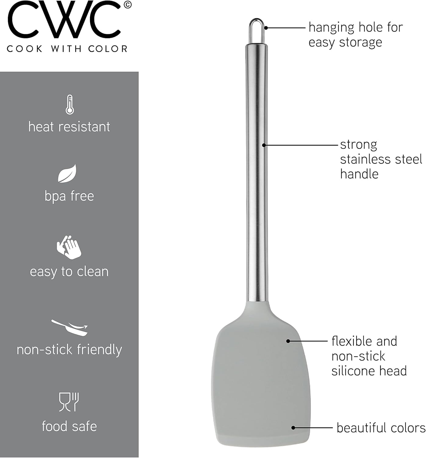 COOK WITH COLOR 5-Pc Cooking Utensils Set Kitchen Gadgets & Essentials, Gray Ombre