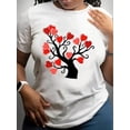 thumbnail image 1 of Camiseta deportiva informal de manga corta con cuello redondo y estampado de árbol y corazón para mujer, ideal para San Valentín, para adultos, hombres, mujeres, adolescentes y jóvenes., 1 of 7