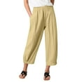 thumbnail image 2 of Baqcunre Wide Leg Pants Woman Cropped Pants Solid Color Loose Fitting Harem Pants High Waist Cotton Linen Wide Leg Cropped Pants Womens Fashion Women's Pants Pants for Women Womens Clothes Khaki L, 2 of 6