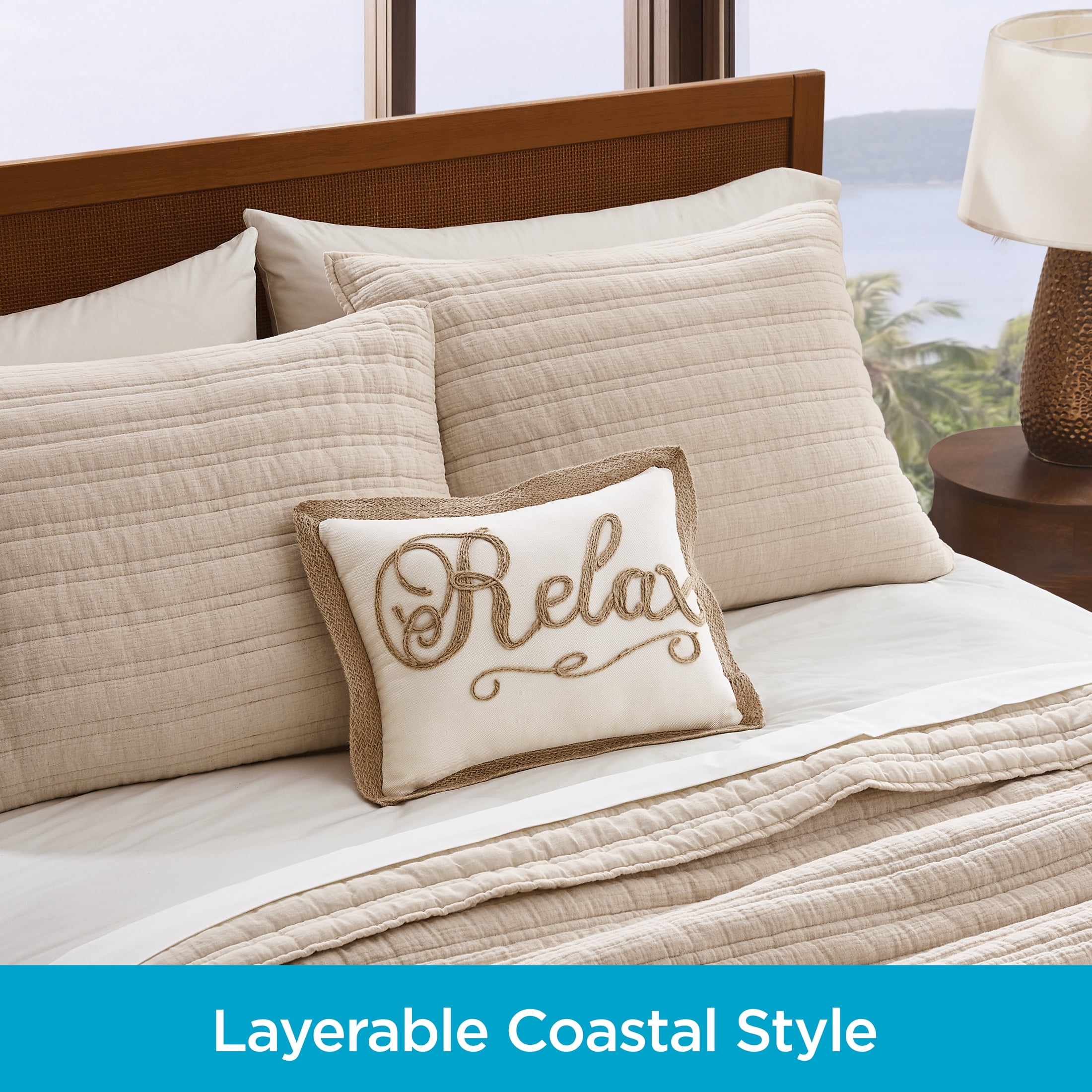 Coastal Living 12" x 16" Tan Burlap Relax 100% Polyester Decorative Throw Pillow for Couch or Bed