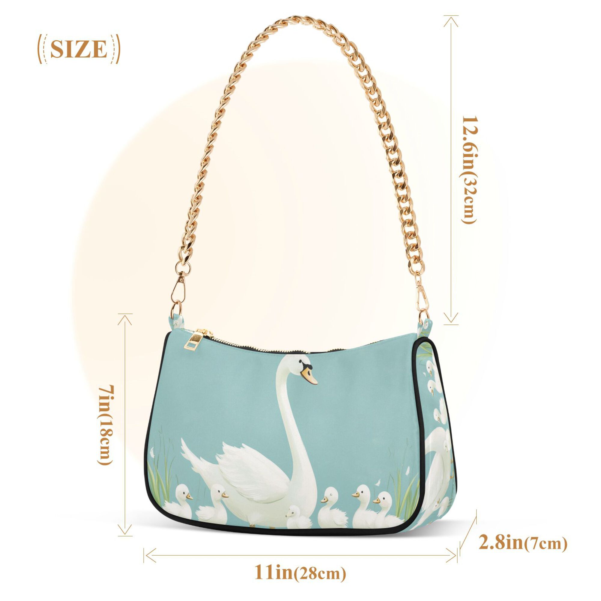 FORMRS Womens Shoulder Bag with Chain Strap Clutch Purse Cute Tote Handbag, White Cartoon Swan