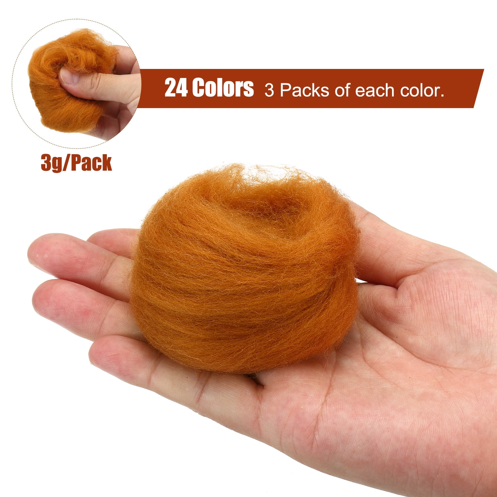 Uxcell 24 Colors Needle Felting Wool Nature Fibre Wool Yarn Needle Felting Hand for Wool Felting Yarn Supplies 3g/Pack