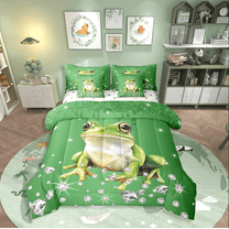 Erosebridal Wildlife Frog Bedding Sets Twin Size For Teens,Bling Sequin Print Comforter Sets With Sheets,Crystal Room Decorative,Reversible,Breathable,7Pcs
