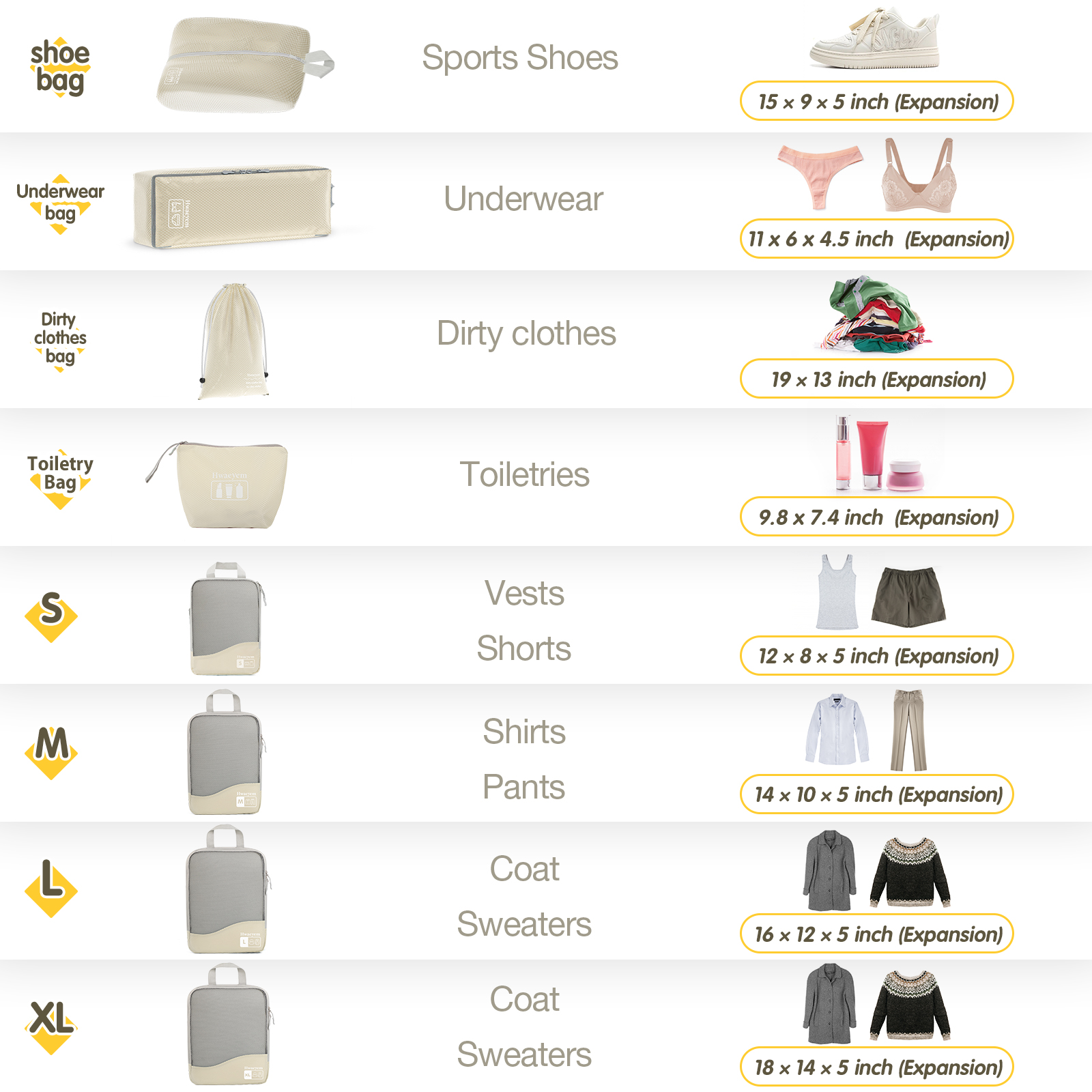 Compression Packing Cubes 8 Set, Dual Zipper Compression Packing Cubes for Travel, See-Through Mesh Packing Bags for Suitcases, packing cubes with shoe bag (Beige)