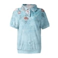 thumbnail image 3 of NAMTYQX Short Sleeve Shirts for Women Casual Soft Lapel Short Sleeve Casual Womens Bowling Shirt Light Blue Size S, 3 of 5