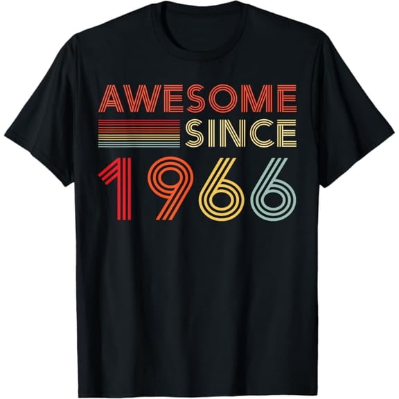 Awesome 60th Birthday Decorations T-Shirt for 1966 Celebration - Retro Style Black Tee with Colorful Text