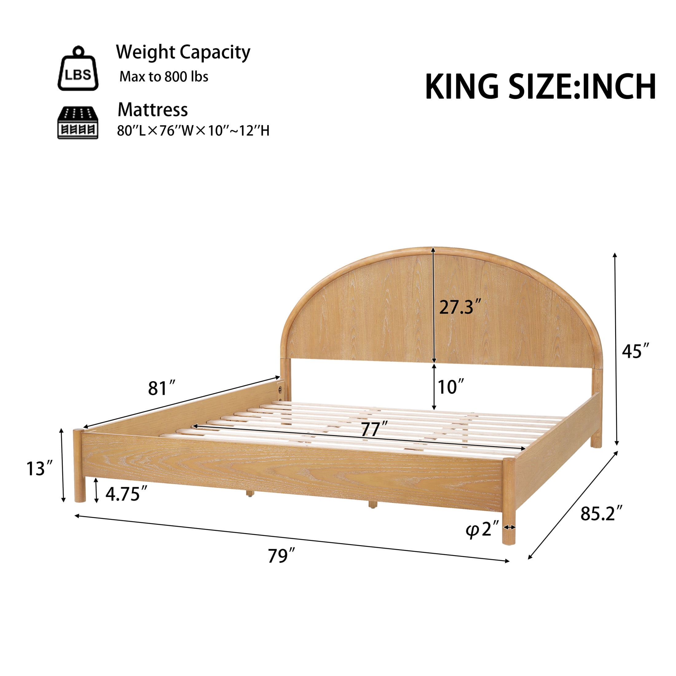 Christopher Knight Home King Platform Bed Frame with Arched Headboard, Rubberwood, Natural