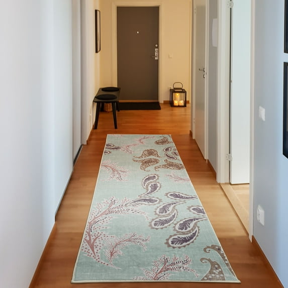Paisley Decorative Rug, Traditional Floral Like Pattern Curvy Design Oriental Flower Pointy Leaves, Quality Carpet for Bedroom Dorm and Living Room, 6 Sizes, Pale Mint, by Ambesonne