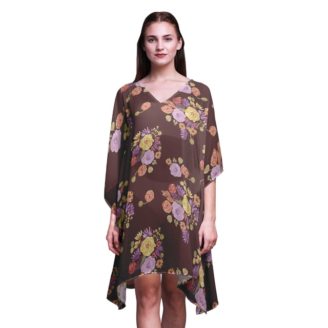 Bimba Robe de Plage Courte pour Femmes Kaftan de Plage Bikini Coverup Midi-4x-5x Marron