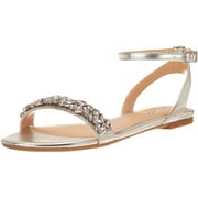 Jewel Badgley Mischka Womens Ornamented Sandal Flat 6.5 Silver