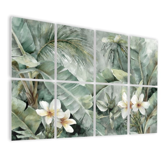 Tropical 8 Pack Art Acoustic Panels Sound Absorbing Serene Watercolor Tropical Delicate White Blooms Decorative Soundproof Wall Panels Self Adhesive for Nursery Game Room Bedroom 48"x32"