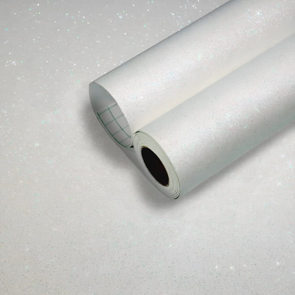 RLESO 15.7"X100" Shimmer Color White Peel and Stick Wallpaper Sparkle White Glitter Wallpaper for Bedroom Walls Self Adhesive Contact Paper Shimmering Glitter White Wallpaper for Cabinets Shelf Liner