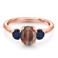 thumbnail image 3 of Gem Stone King 1.95 Ct Oval Red Tiger Eye Blue Sapphire 18K Rose Gold Plated Silver Ring, 3 of 6