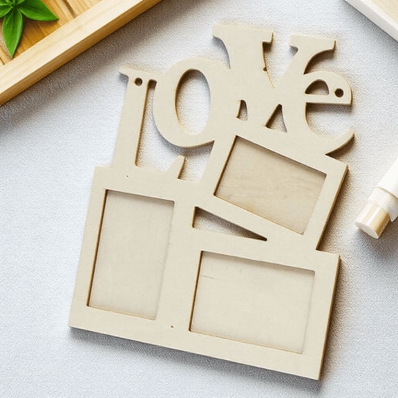 SWETRACE Wooden Love Photo Frame DIY Beige Base for Craft Projects and Home Decoration