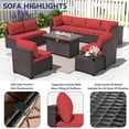 thumbnail image 7 of ALAULM 13 Piece Patio Furniture Set,Wicker Rattan Outdoor Sectional Sofa Set with Gas Fire Pit Table & Coffee Table,Red, 7 of 7