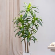 ROMSWI Dracaena Artificial Tree 6ft Tall Pre Potted Dracaena Trees with White Tall Square Planter for Indoor Outdoor Home Office Decor