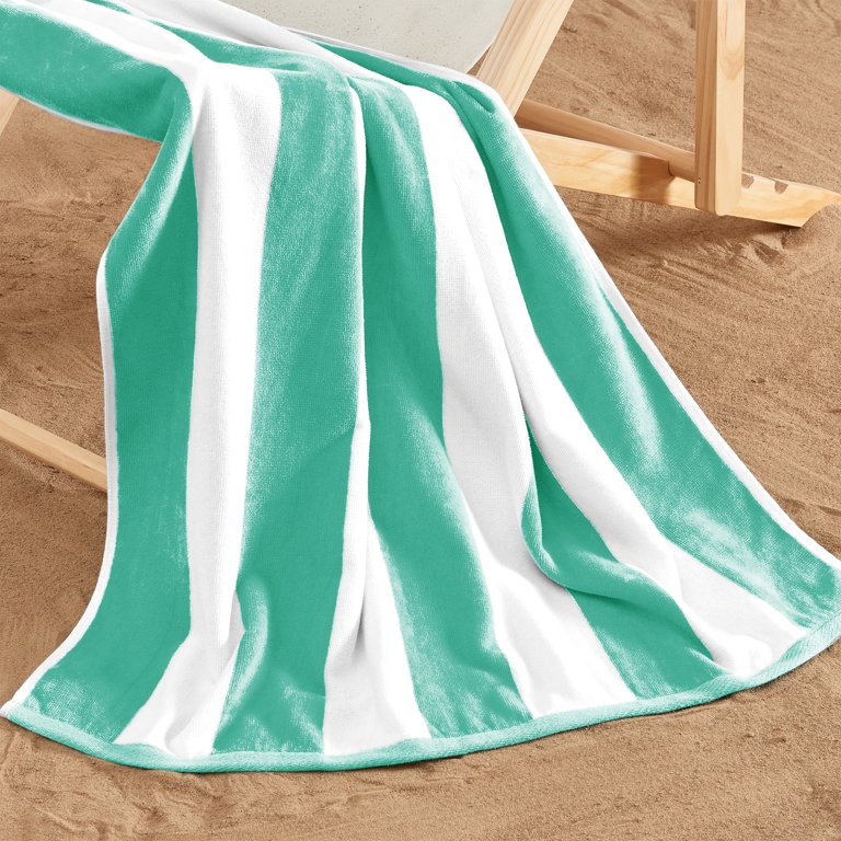 Great Bay Home 100% Cotton Cabana Stripe Oversize Velour Beach Towel Cotton Charcoal Grey