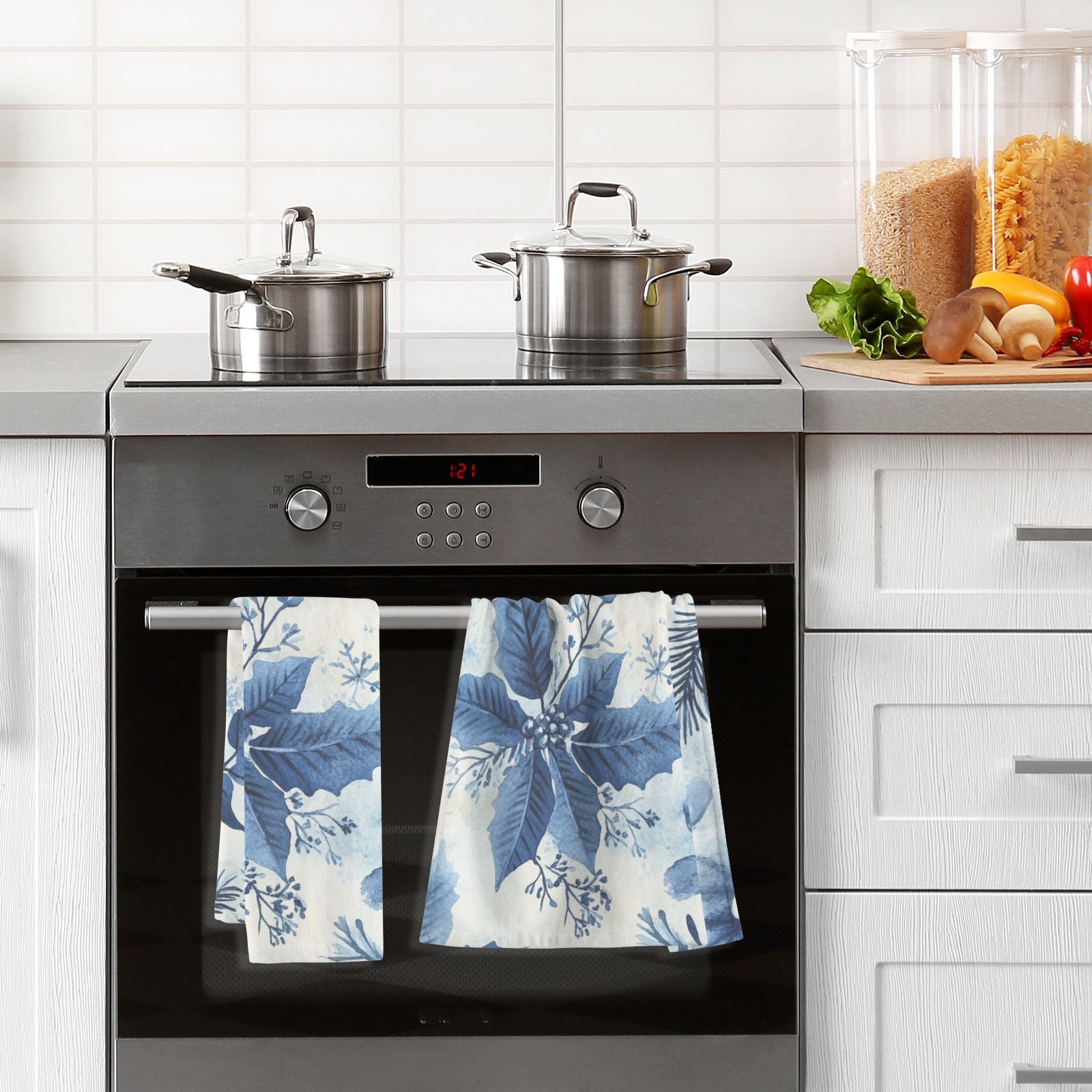 Blue Leaves and Flowers Hand Towels Cotton Bath Towels Large Face Towels Absorbent for Bathroom 2 Packs
