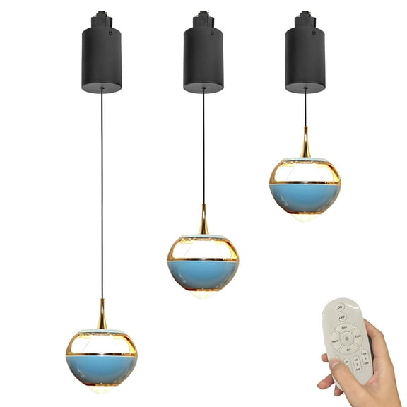 Kiven H-Type LED Track Lighting, 3-Light Modern Halo Track Pendant Light,Dimmable H Track Light Pedant Adjustable Length for Living Room Kitchen Shop,Blue Finish