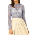 thumbnail image 1 of INSPIRE CHIC Women‘s Chroect Lace See Through Floral Color Block Blouse Grey Blues S, 1 of 5