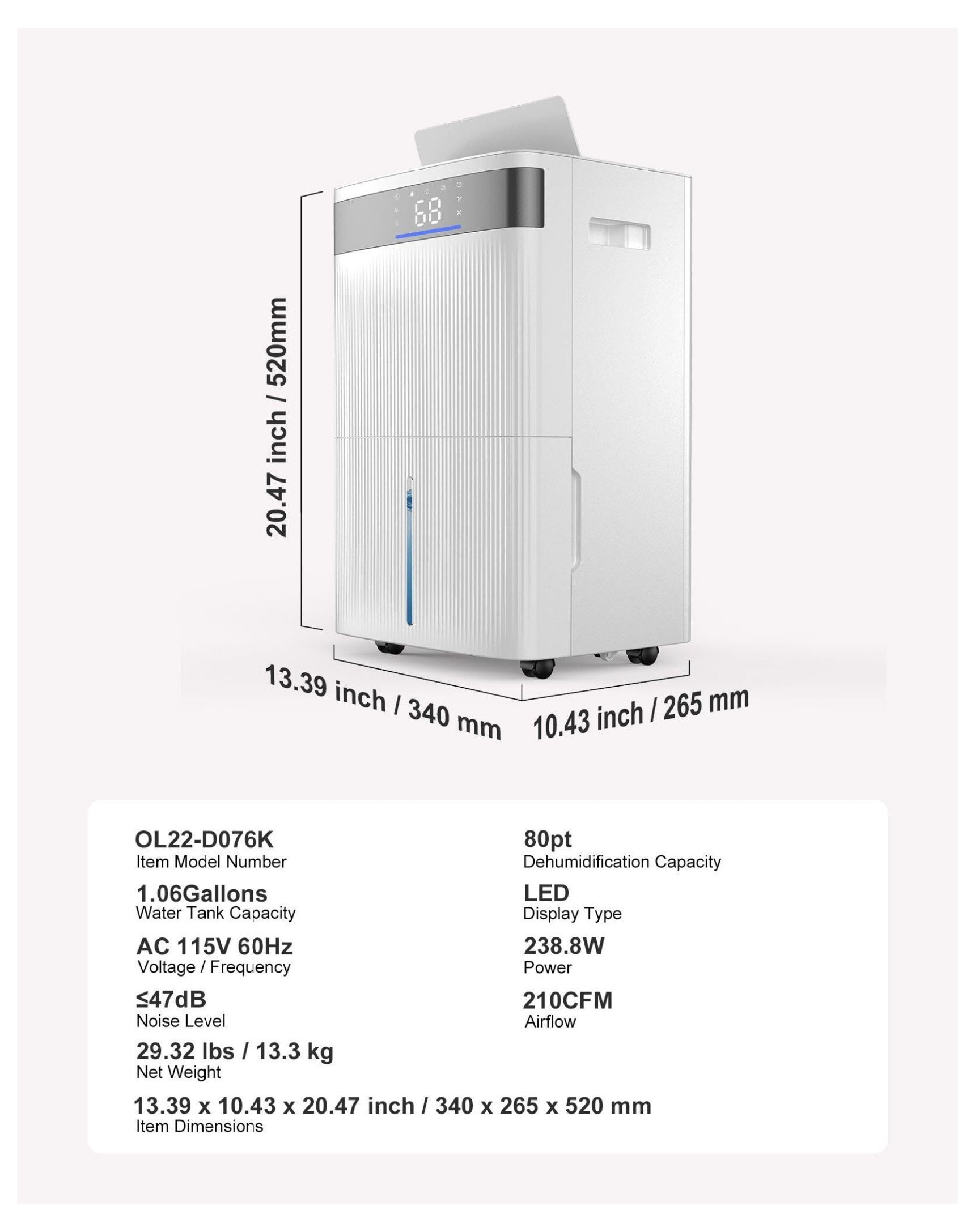 80 Pints Dehumidifier for Home Basement - Smart Control Low Noise - Room Dehumidifier with Auto Mode & LED Display