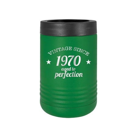 

Vintage Since 1970 Aged to Perfection - Engraved Can Bottle Beverage Holder Cup Unique Funny Birthday Gift Graduation Gifts for Women 50th Birthday Fifty Over the Hill Hilarious 1970 (Bev Green)