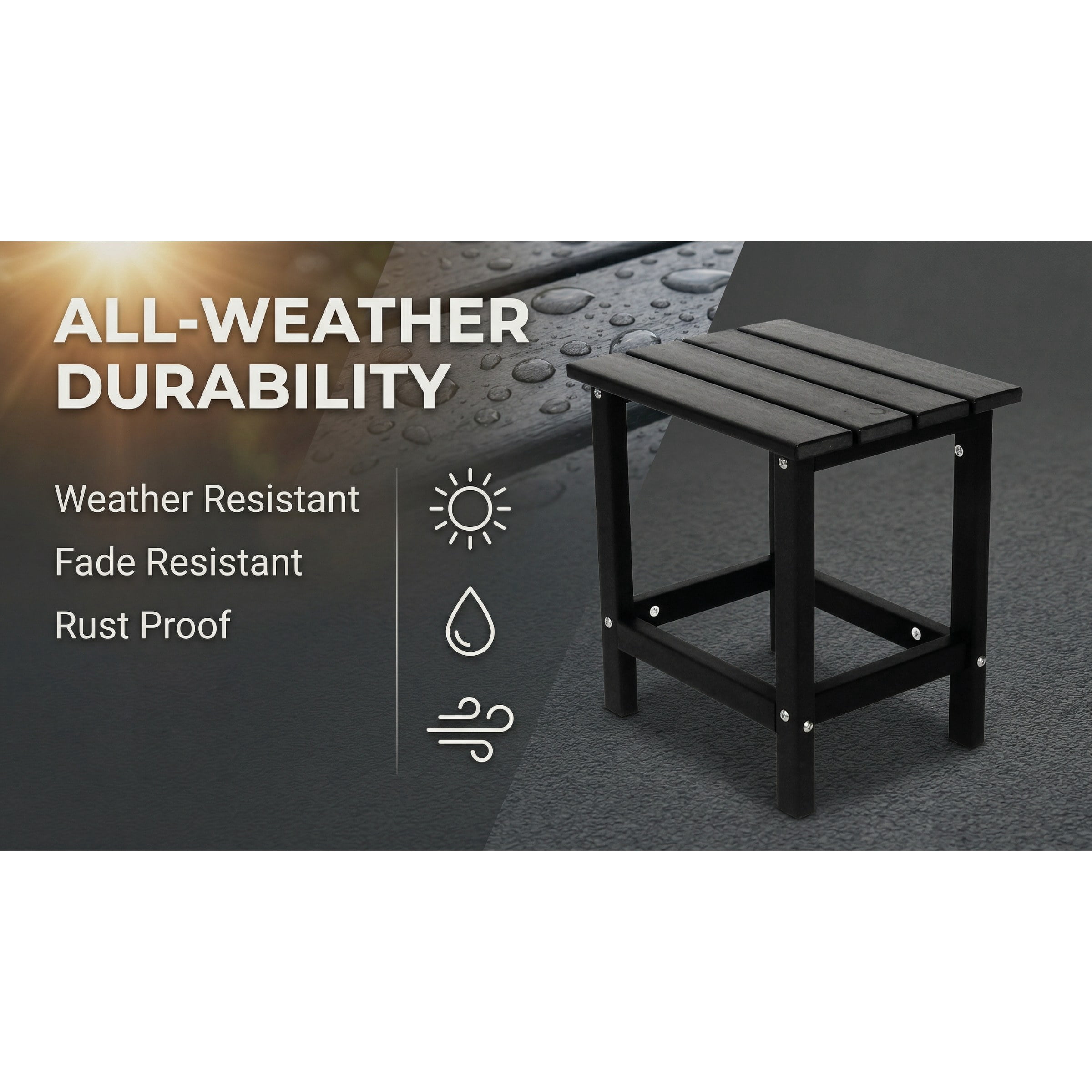Outdoor Side Table, Patio Side Table, HDPE End Tables for Backyard Pool Porch Garden Lawn