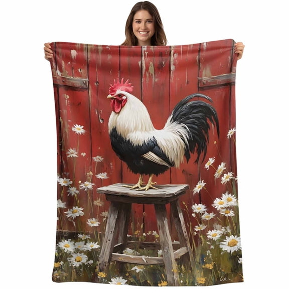 Red Rooster Blanket Soft Cozy Warm Throw Blanket for Couch, Plush Fuzzy Flannel Fleece Blankets for Sofa, Farmhouse Animals Spring Floral Rustic Bed Blankets Lightweight Gifts for Women, 30"x40"