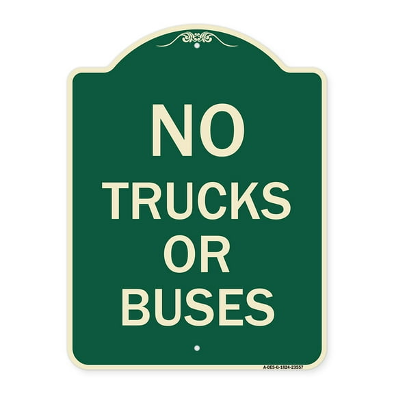 SignMission Designer Series Sign - No Trucks or Buses | Green & Tan 18" x 24" Heavy-Gauge Aluminum Architectural Sign | Protect Your Business & Municipality | Made in the USA