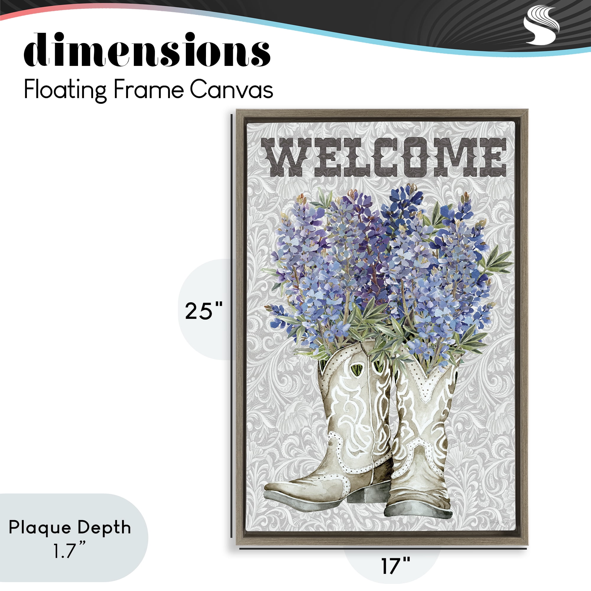 Stupell Industries Welcome Bluebonnet on Paisley Brown Framed Floater Canvas Wall Art, design by Cindy Jacobs