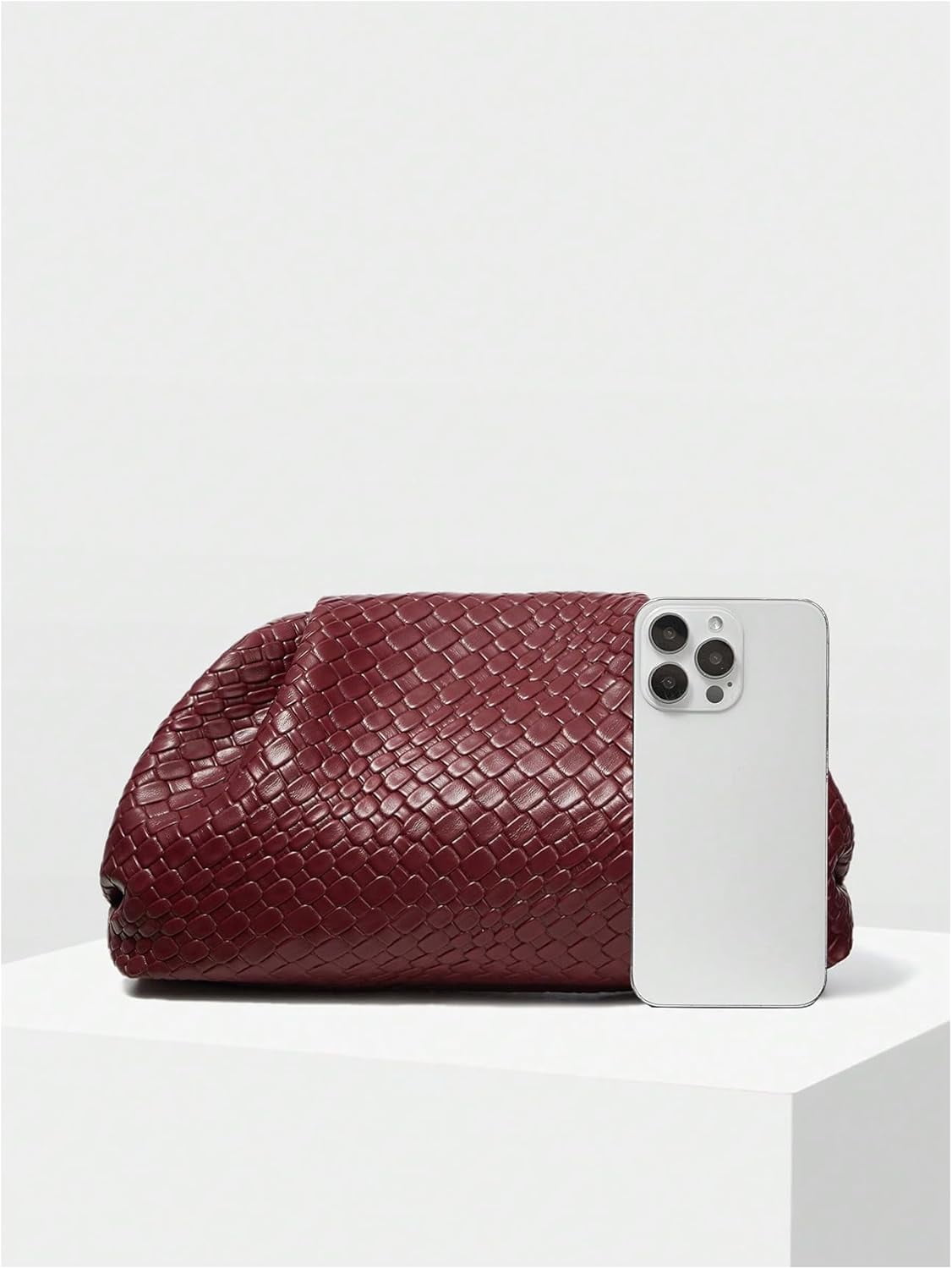 Women's Woven Evening Bag Dumpling Clutch Purse No Strap Handbags Elegant Faux PU Leather Clutch Bag | Woven, No Strap, Elegant, Faux PU Leather