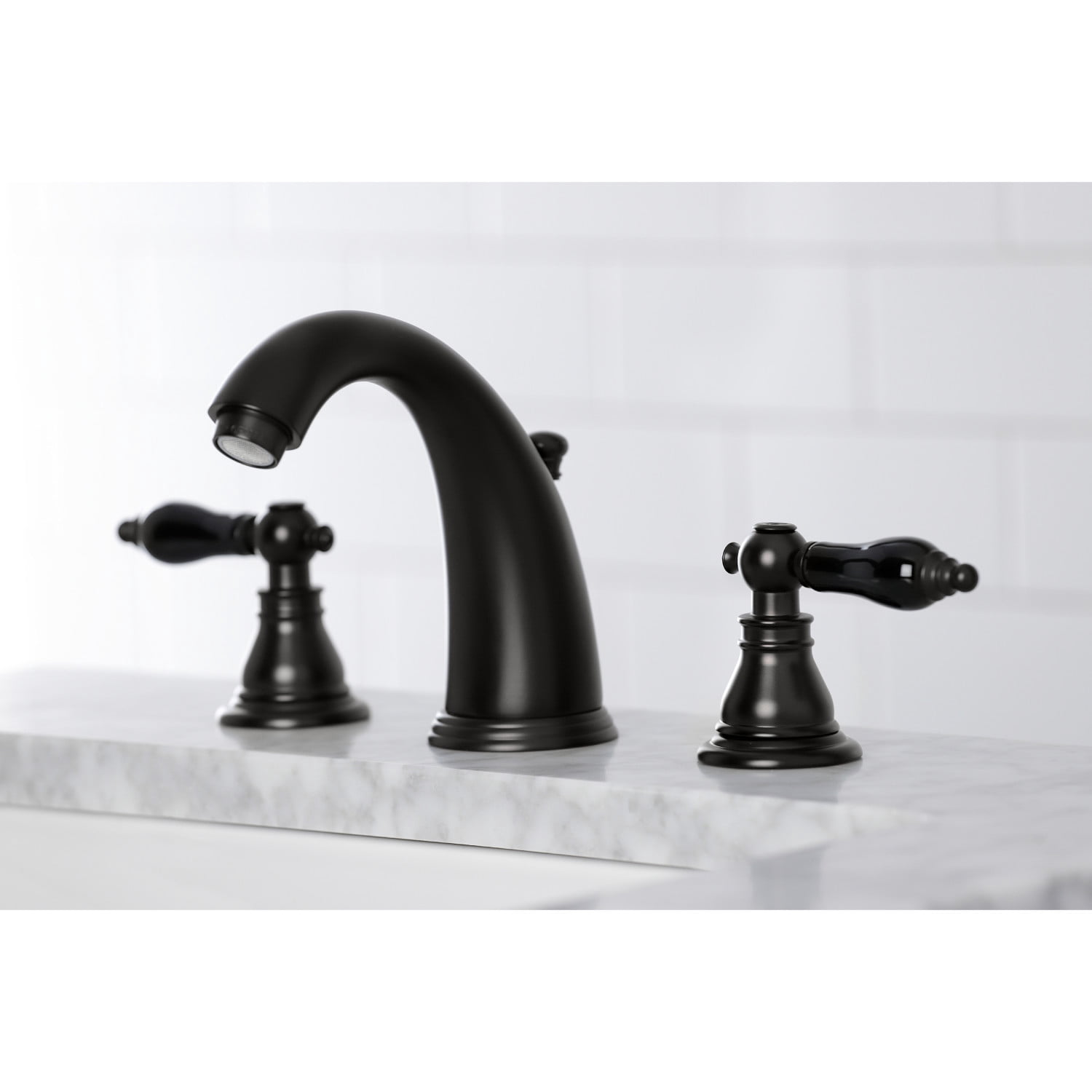 Kingston Brass KB980AKL Duchess Widespread Bathroom Faucet with Plastic Pop-Up, Matte Black