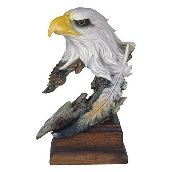 StealStreet SS-G-54153 Bald Eagle Head & Bust Statue with Feather on Wood Base, 12"