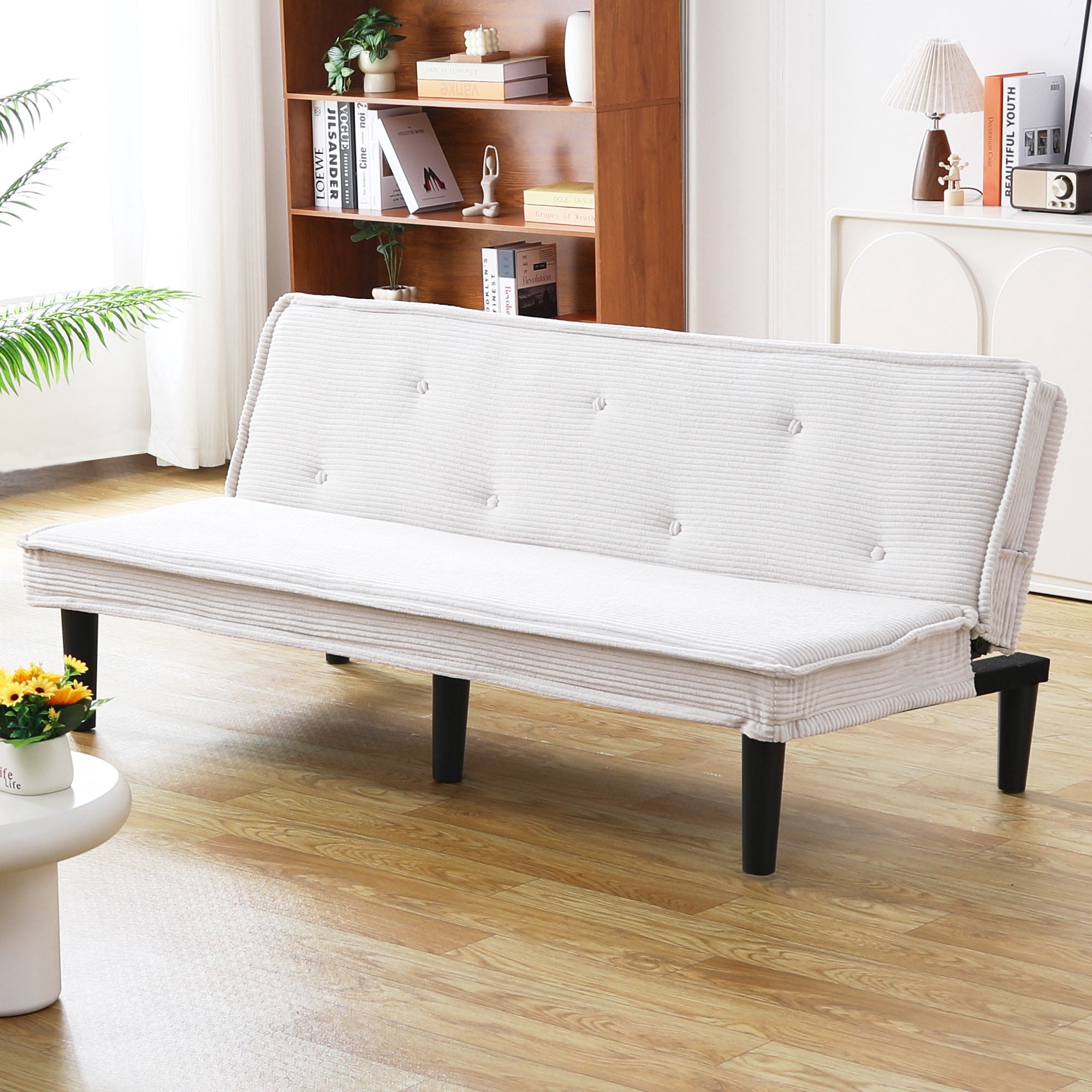 Gewnee 66''Futon Sofa Bed,Corduroy Fabric Sleeper Sofa with Button Design,Lovseat for Living Rooms and Apartments.(Beige)