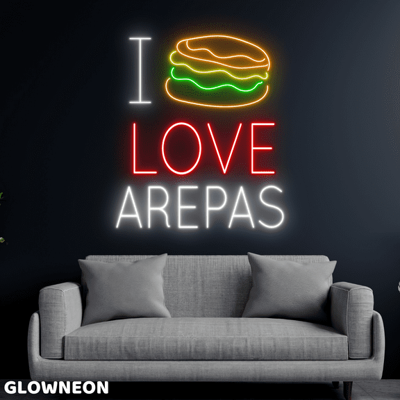 Glowneon I Love Arepas Neon Sign, Colombian Arepas Store Led Light