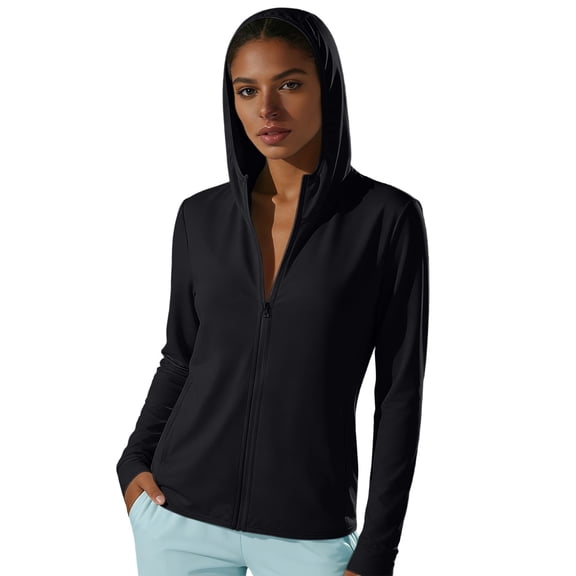 Bosfbaoi Women's Hooded Full Zip Long Sleeve Athletic Jacket, Ultra-Soft Lightweight Stretchy Quick Dry Top, Slim Fit Casual Outerwear for Running Hiking Daily