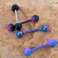 thumbnail image 5 of OUFER 14G Surgical Steel Purple and Black Splatter Tongue Barbell, 4PCS, Body Piercing Jewelry, 5 of 6